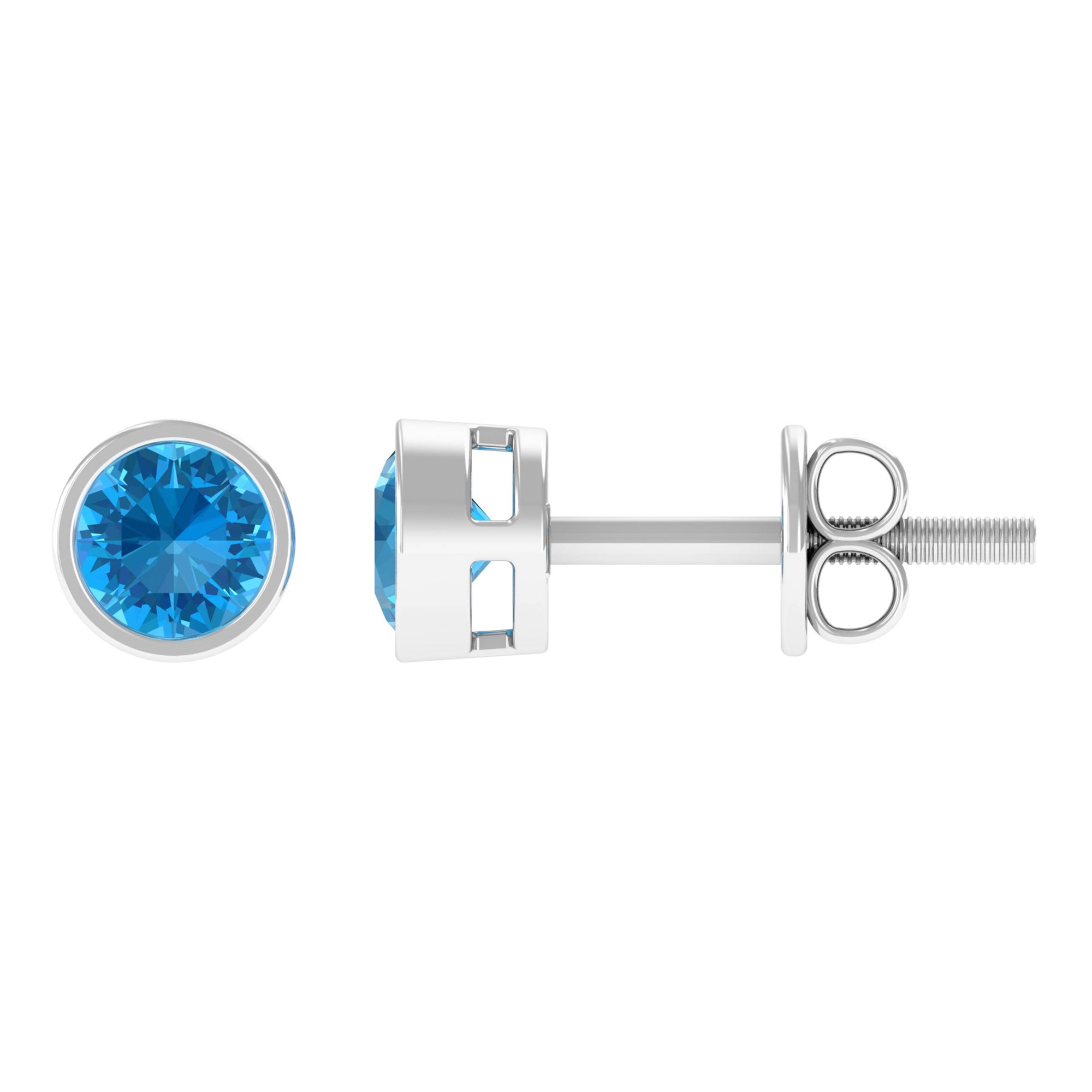 Swiss Blue Topaz Solitaire Stud Earrings in Bezel Setting Swiss Blue Topaz - ( AAA ) - Quality - Rosec Jewels