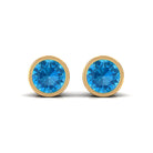 Swiss Blue Topaz Solitaire Stud Earrings in Bezel Setting Swiss Blue Topaz - ( AAA ) - Quality - Rosec Jewels