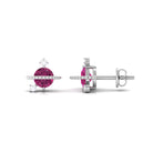 Pink Tourmaline Celestial Stud Earrings with Diamond Pink Tourmaline - ( AAA ) - Quality - Rosec Jewels