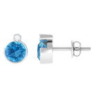 Round Swiss Blue Topaz Stud Earrings with Moissanite Swiss Blue Topaz - ( AAA ) - Quality - Rosec Jewels