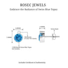 Round Swiss Blue Topaz Stud Earrings with Moissanite Swiss Blue Topaz - ( AAA ) - Quality - Rosec Jewels