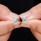 Round Swiss Blue Topaz Stud Earrings with Moissanite Swiss Blue Topaz - ( AAA ) - Quality - Rosec Jewels