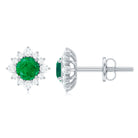 1 CT Emerald Classic Stud Earrings with Diamond Halo Emerald - ( AAA ) - Quality - Rosec Jewels