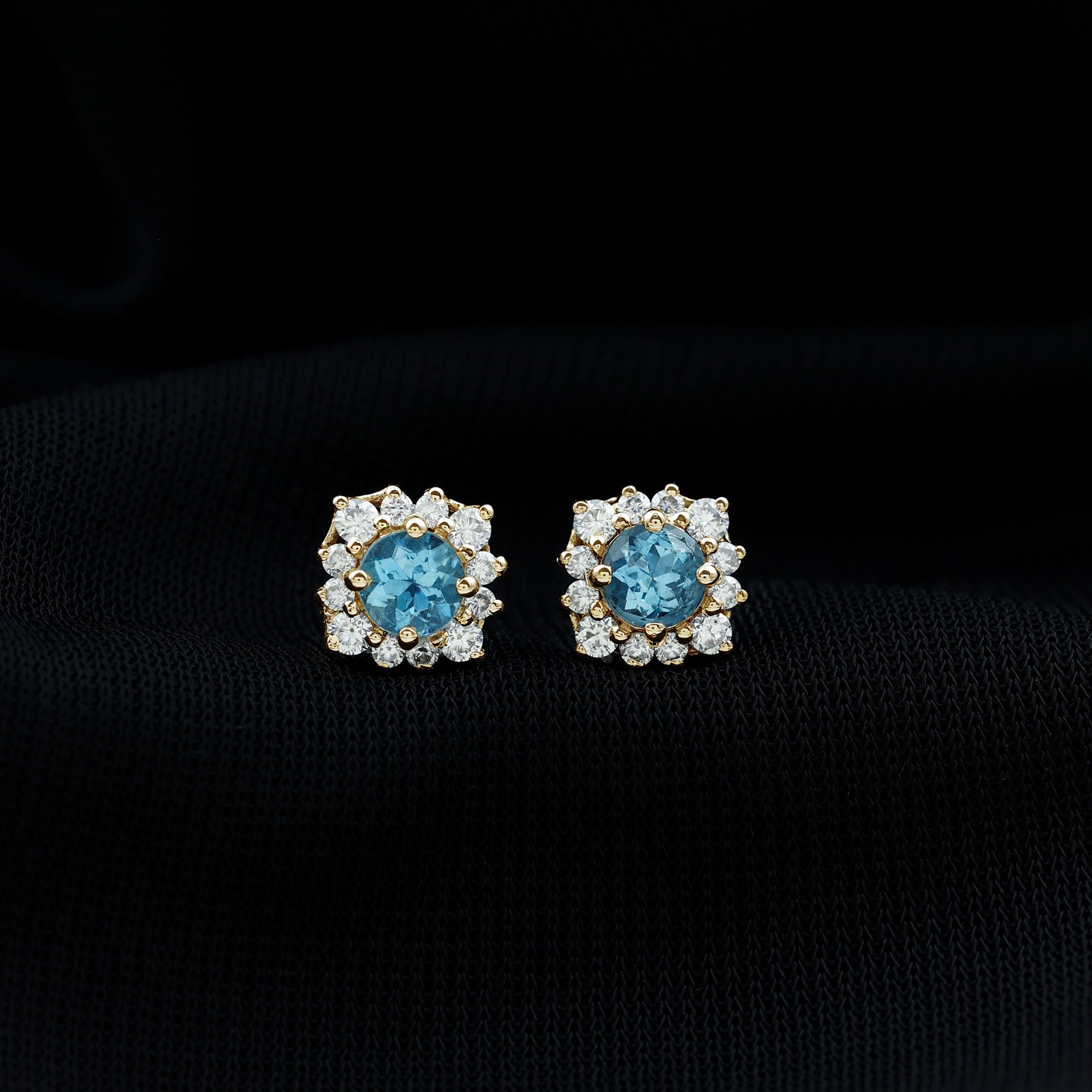 1 CT Classic Aquamarine Stud Earrings with Moissanite Halo Aquamarine - ( AAA ) - Quality - Rosec Jewels