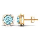 Round Shape Aquamarine Classic Halo Stud Earrings with Diamond Aquamarine - ( AAA ) - Quality - Rosec Jewels