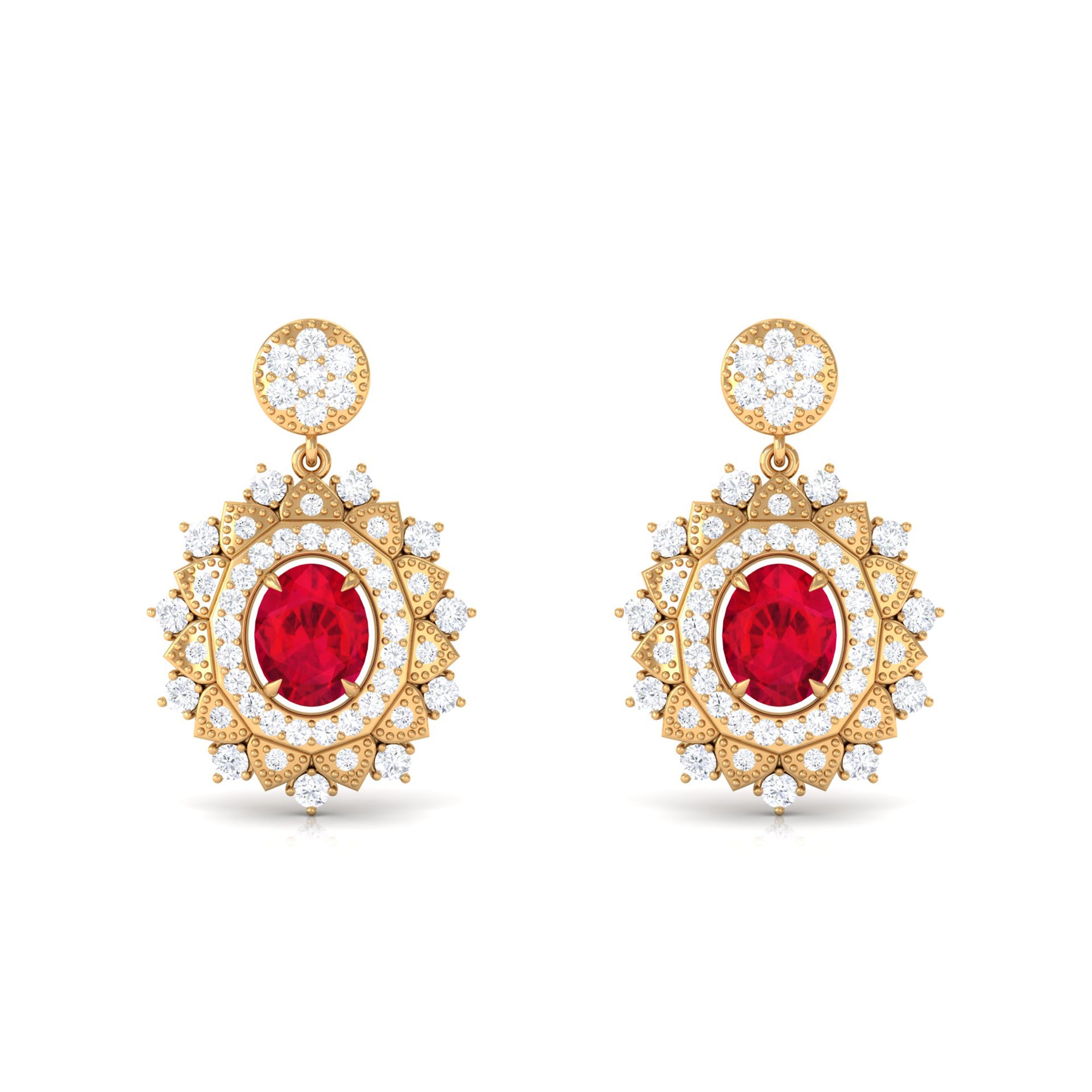 1.50 CT Created Ruby and Diamond Bridal Drop Earrings Lab Created Ruby - ( AAAA ) - Quality - Rosec Jewels