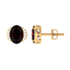 Oval Garnet Solitaire Stud Earrings with Diamond Garnet - ( AAA ) - Quality - Rosec Jewels