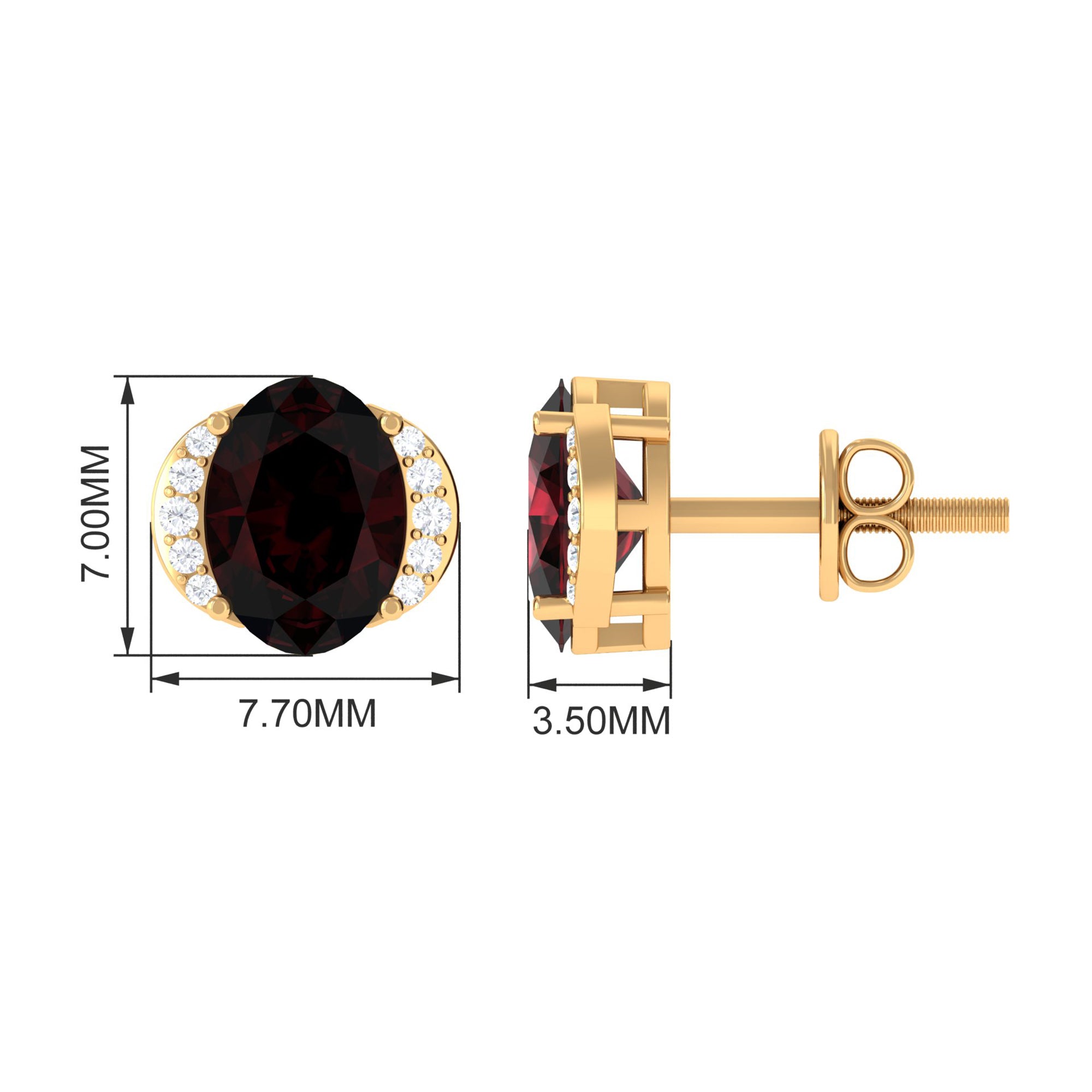 Oval Garnet Solitaire Stud Earrings with Diamond Garnet - ( AAA ) - Quality - Rosec Jewels