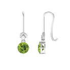 Round Peridot and Moissanite Drop Earrings with Fish Hook Peridot - ( AAA ) - Quality - Rosec Jewels