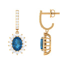 Certified London Blue Topaz and Diamond J Hoop Drop Earrings London Blue Topaz - ( AAA ) - Quality - Rosec Jewels