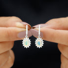 2.75 CT Oval Ethiopian Opal and Moissanite Silver Sunburst J Hoop Drop Earrings - Rosec Jewels