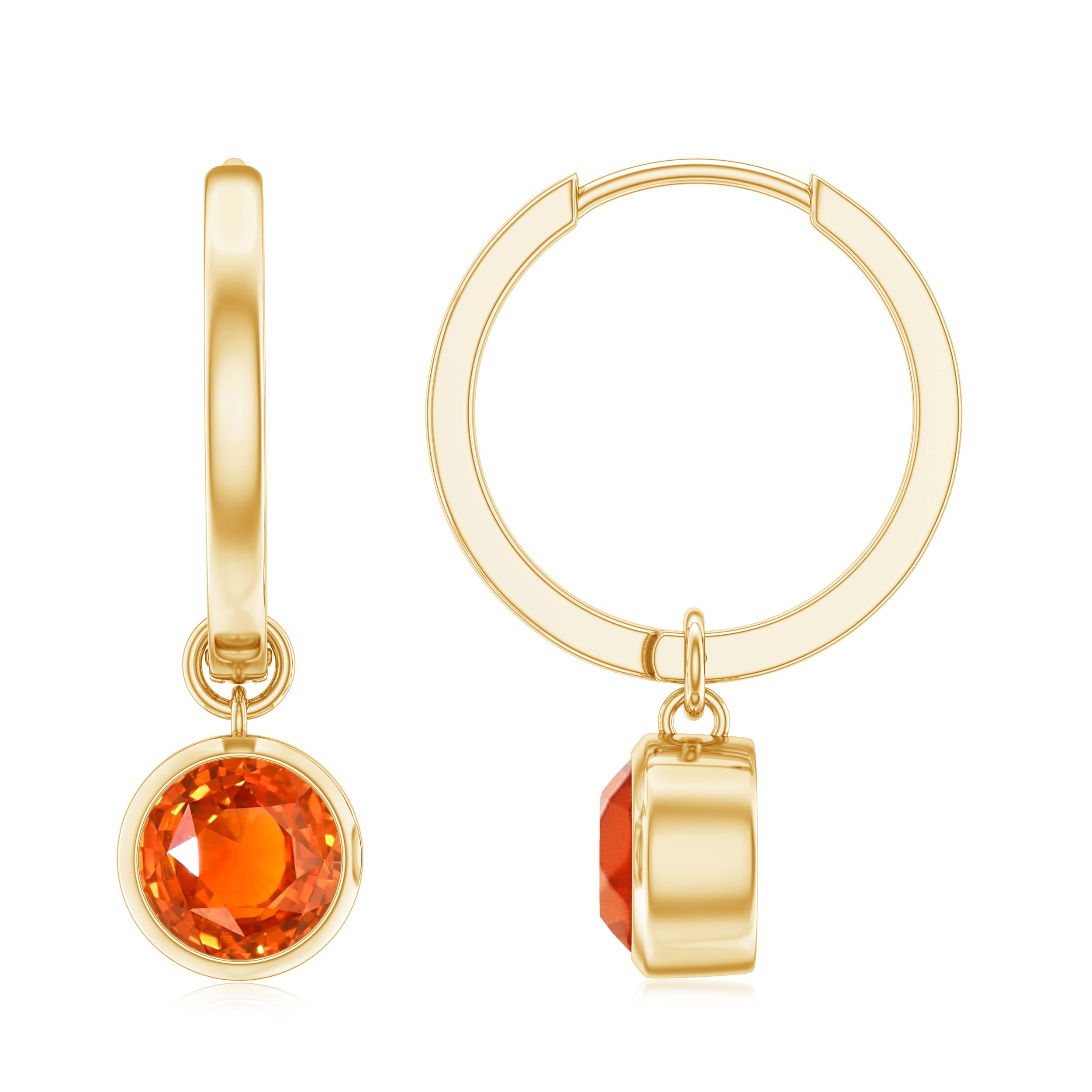 Lab Grown Orange Sapphire Hoop Drop Earrings Lab Created Orange Sapphire - ( AAAA ) - Quality - Rosec Jewels