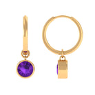 Natural Amethyst Hoop Drop Earrings in Bezel Setting Amethyst - ( AAA ) - Quality - Rosec Jewels