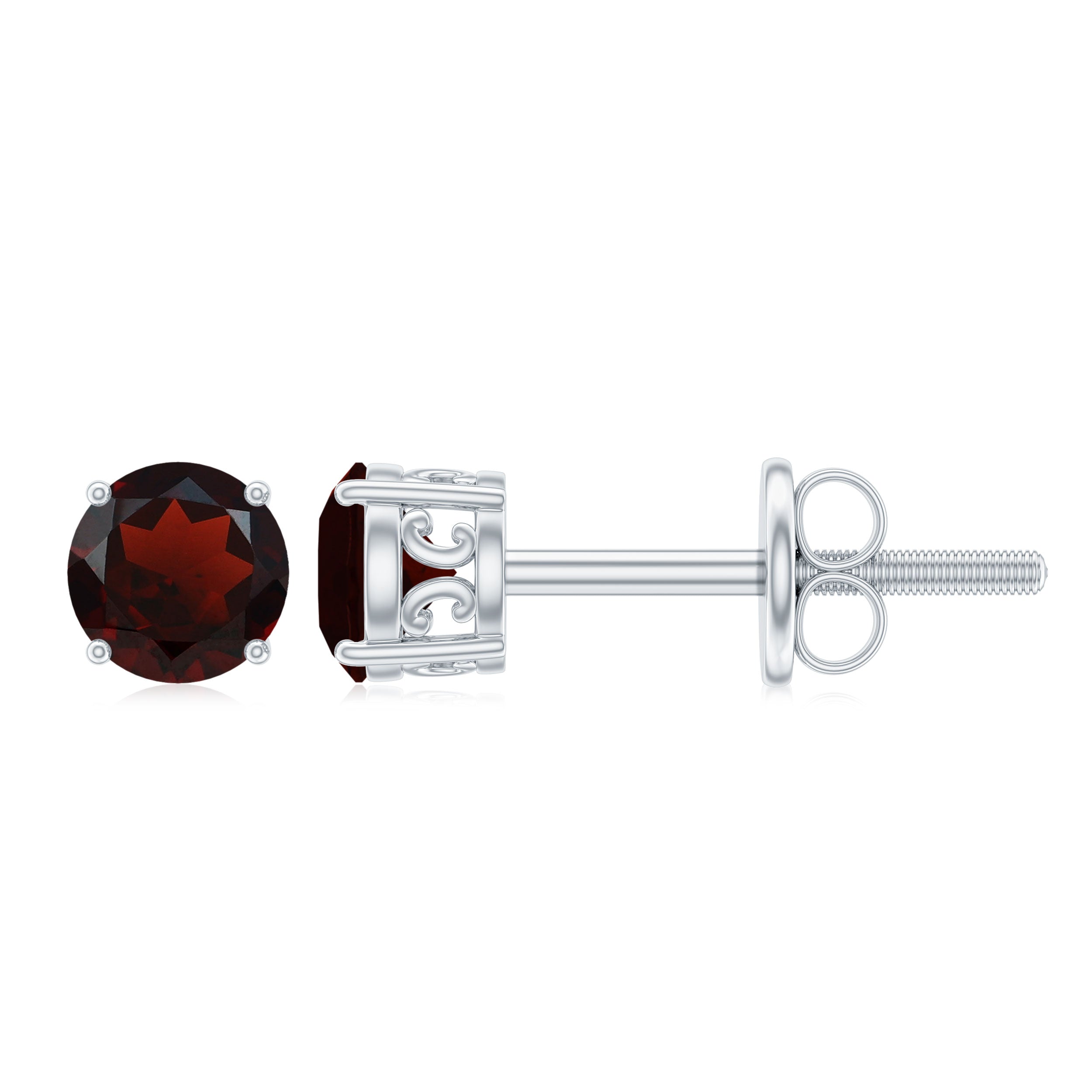 Genuine Garnet Solitaire Stud Earrings Garnet - ( AAA ) - Quality - Rosec Jewels