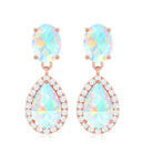 Classic Ethiopian Opal Dangle Earrings with Diamond Stones Ethiopian Opal - ( AAA ) - Quality - Rosec Jewels