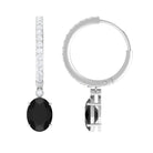 Oval Black Onyx and Diamond Hoop Drop Earrings Black Onyx - ( AAA ) - Quality - Rosec Jewels