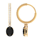 Oval Black Onyx and Diamond Hoop Drop Earrings Black Onyx - ( AAA ) - Quality - Rosec Jewels