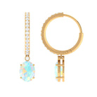 Oval Ethiopian Opal Drop Earrings with Moissanite Hoop Ethiopian Opal - ( AAA ) - Quality - Rosec Jewels