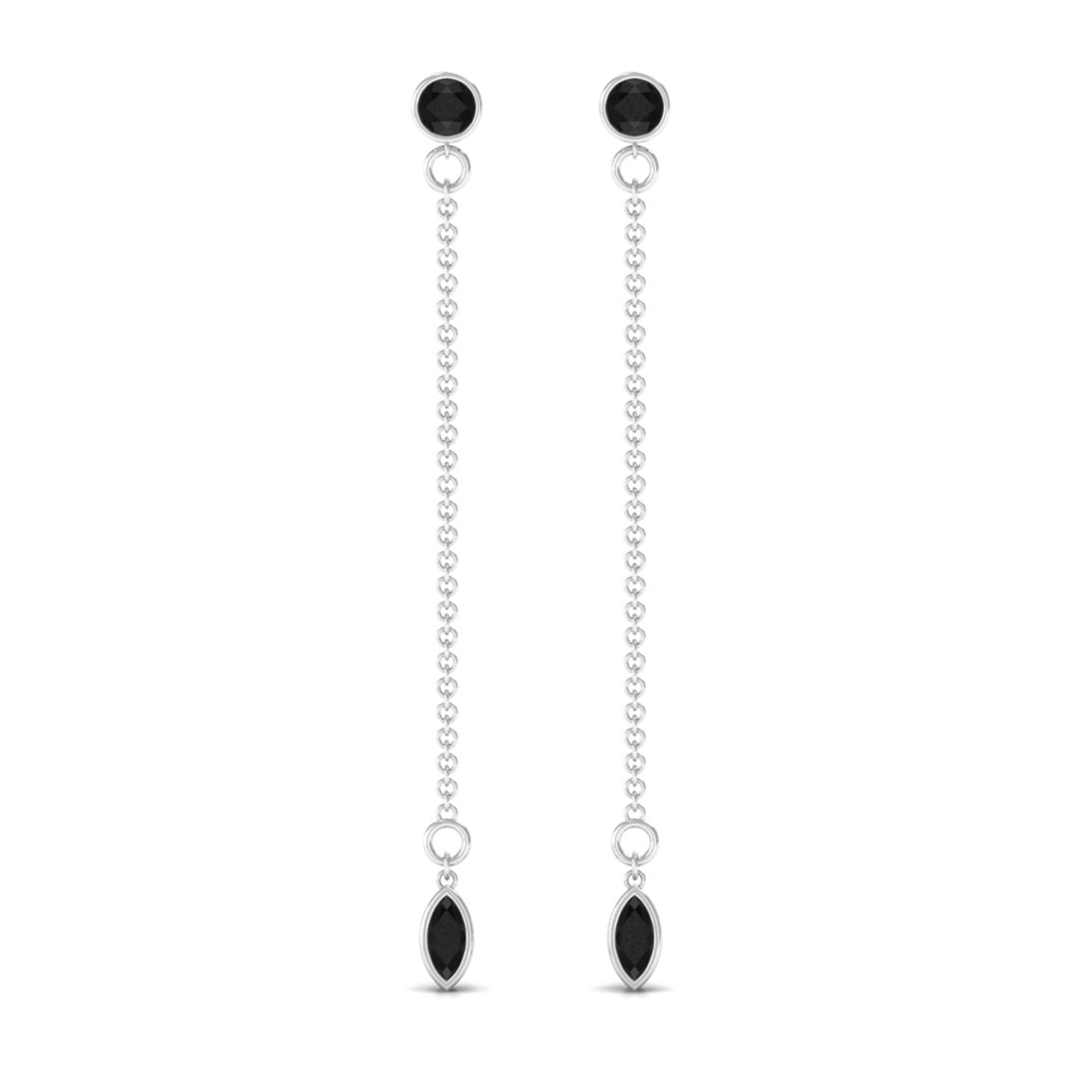 Minimal Bezel Set Created Black Diamond Chain Dangle Earrings Lab Created Black Diamond - ( AAAA ) - Quality - Rosec Jewels