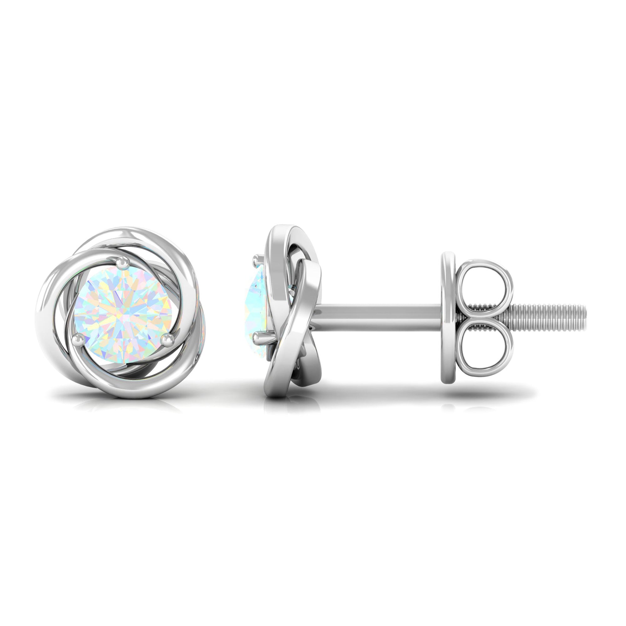 4 MM Round Ethiopian Opal Solitaire Gold Swirl Stud Earrings in Prong Setting Ethiopian Opal - ( AAA ) - Quality - Rosec Jewels