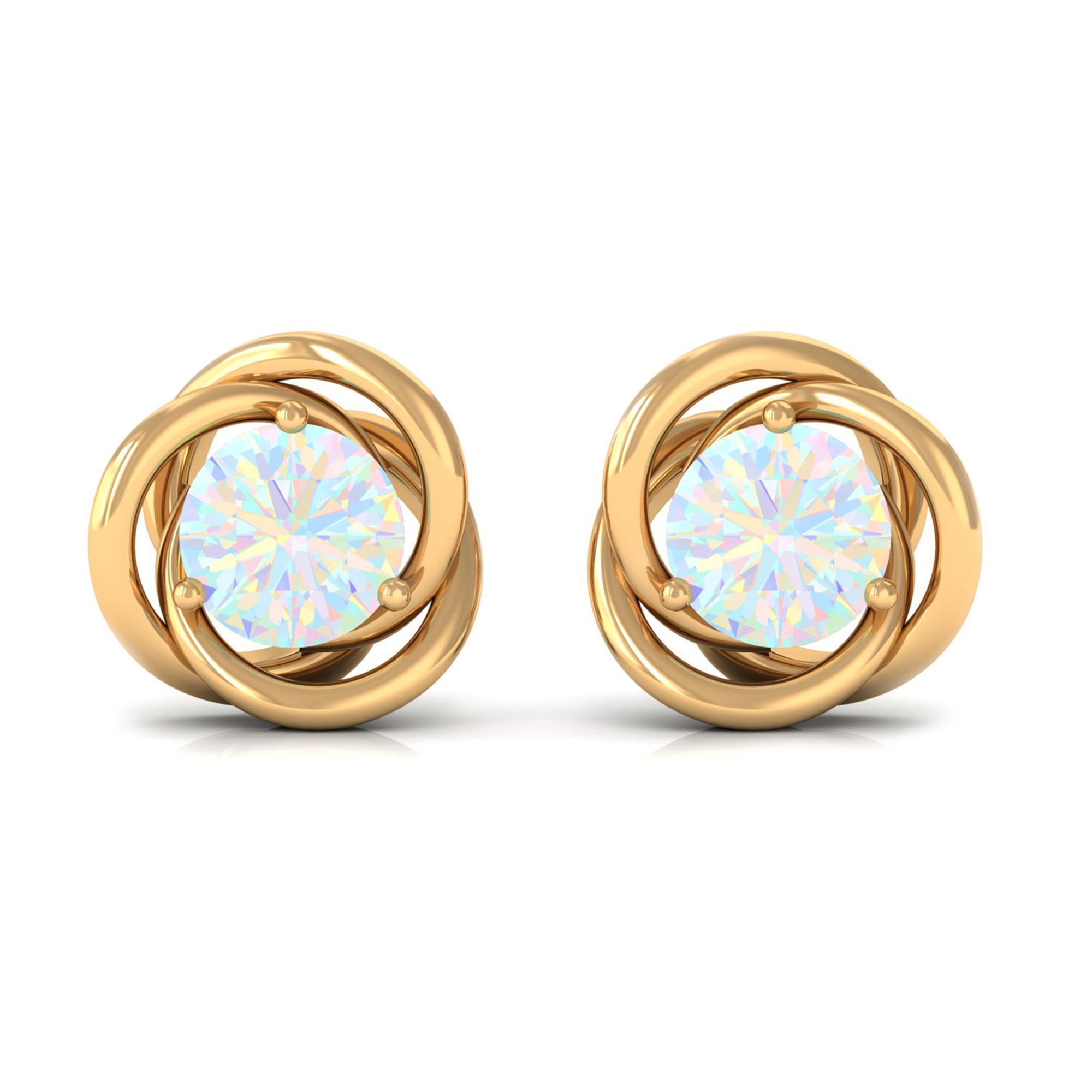 4 MM Round Ethiopian Opal Solitaire Gold Swirl Stud Earrings in Prong Setting Ethiopian Opal - ( AAA ) - Quality - Rosec Jewels