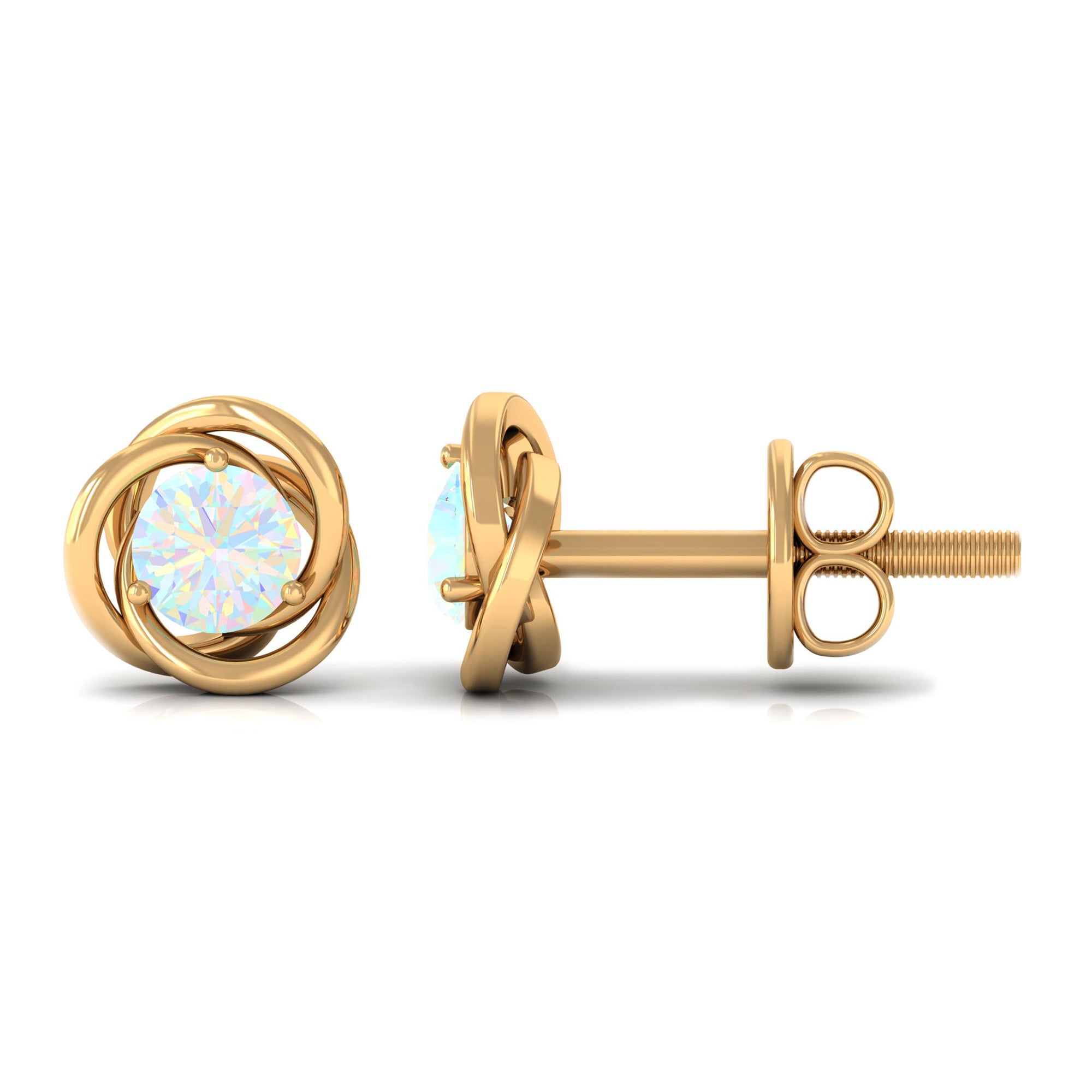 4 MM Round Ethiopian Opal Solitaire Gold Swirl Stud Earrings in Prong Setting Ethiopian Opal - ( AAA ) - Quality - Rosec Jewels