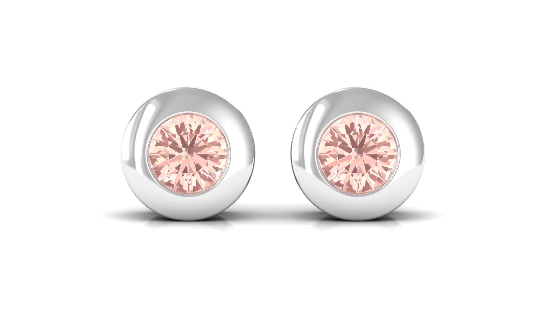 Round Cut Morganite Solitaire Stud Earrings in Bezel Setting Morganite - ( AAA ) - Quality - Rosec Jewels