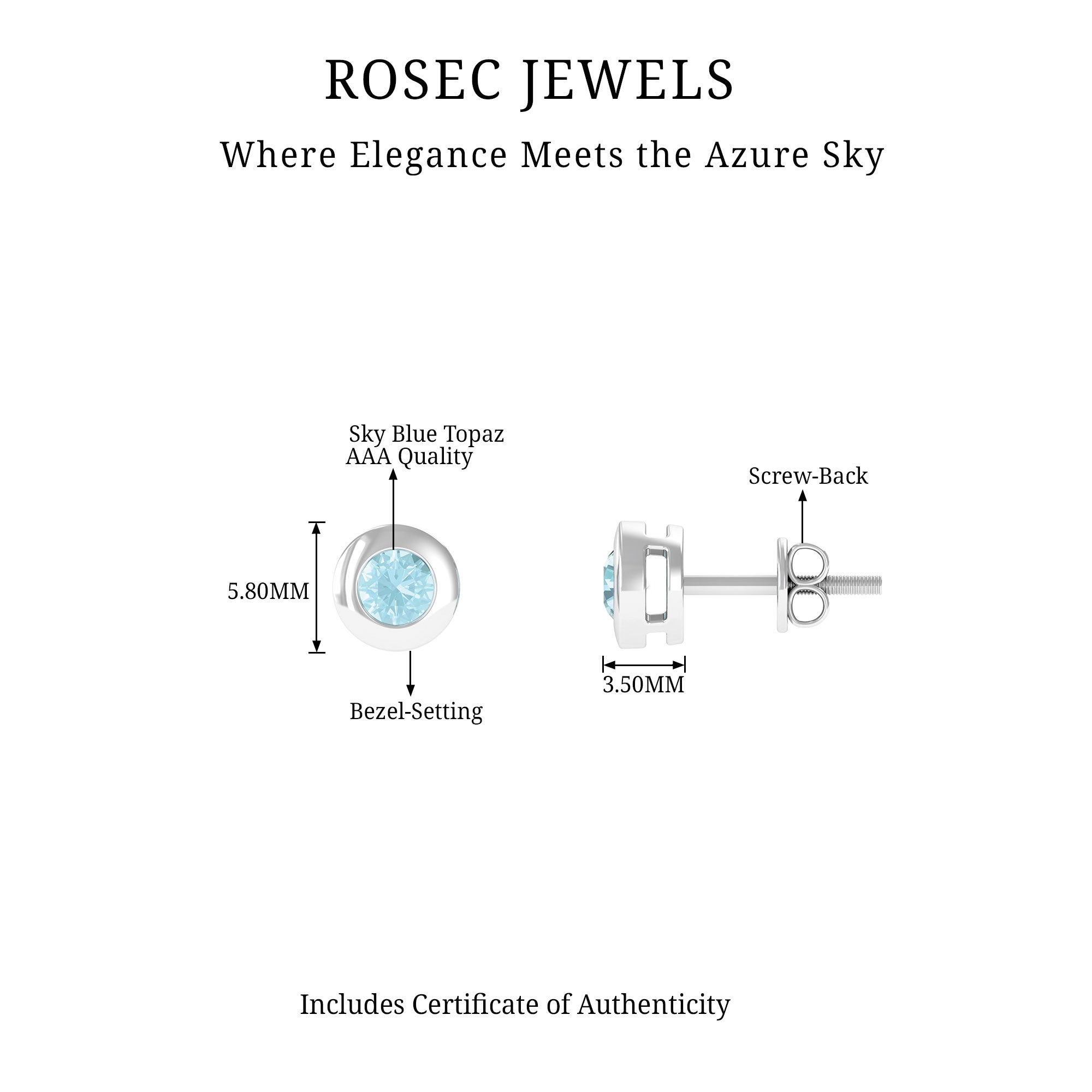 Bezel Set Sky Blue Topaz Solitaire Stud Earrings Sky Blue Topaz - ( AAA ) - Quality - Rosec Jewels