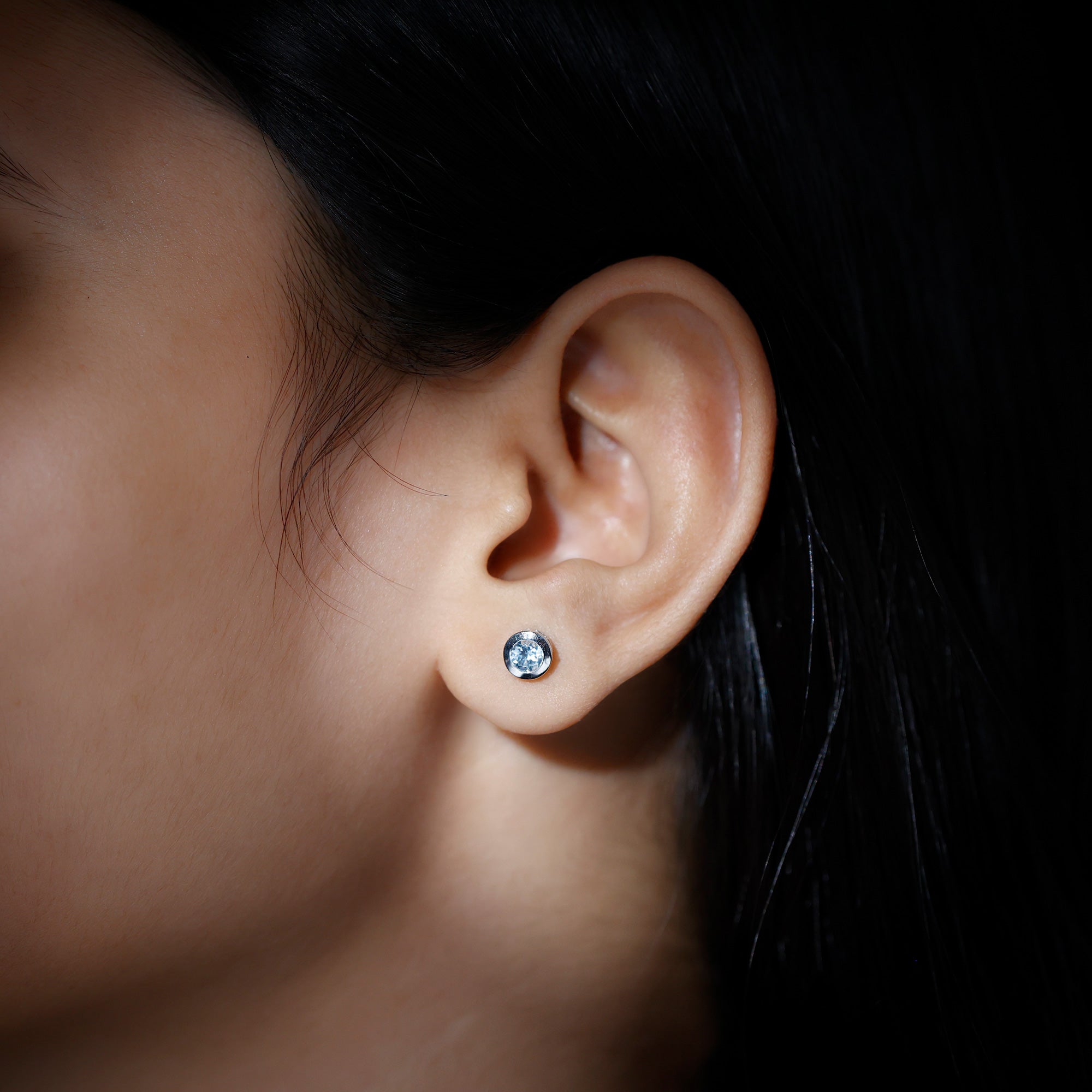 Bezel Set Sky Blue Topaz Solitaire Stud Earrings Sky Blue Topaz - ( AAA ) - Quality - Rosec Jewels