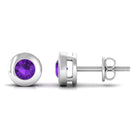 Genuine Violet Amethyst Solitaire Stud Earrings in Bezel Setting Amethyst - ( AAA ) - Quality - Rosec Jewels