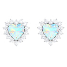 Heart Shape Ethiopian Opal Stud Earrings with Moissanite Halo Ethiopian Opal - ( AAA ) - Quality - Rosec Jewels