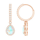 Classic Ethiopian Opal Hoop Drop Earrings with Moissanite Ethiopian Opal - ( AAA ) - Quality - Rosec Jewels