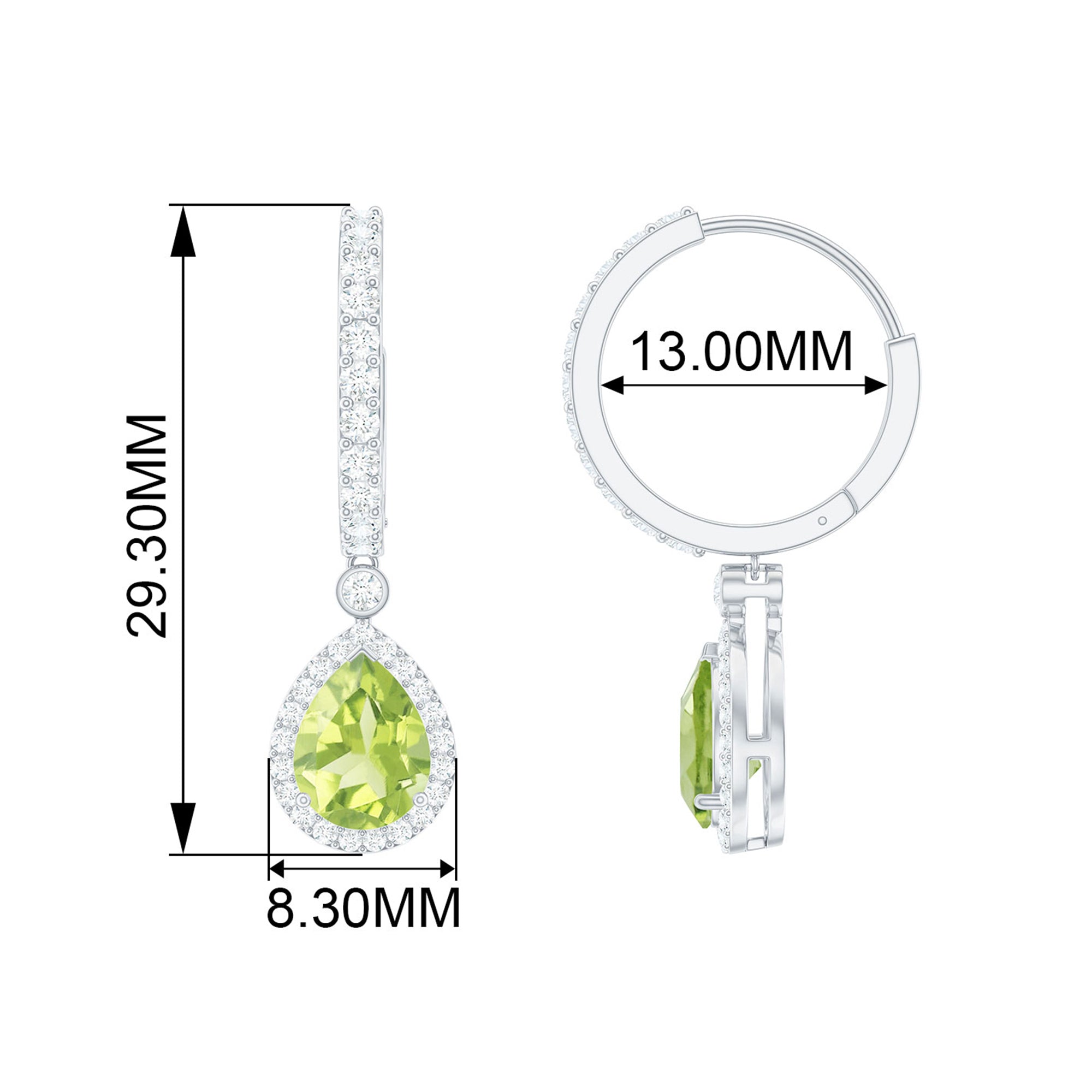 Pear Shape Peridot Hoop Drop Earrings with Moissanite Peridot - ( AAA ) - Quality - Rosec Jewels