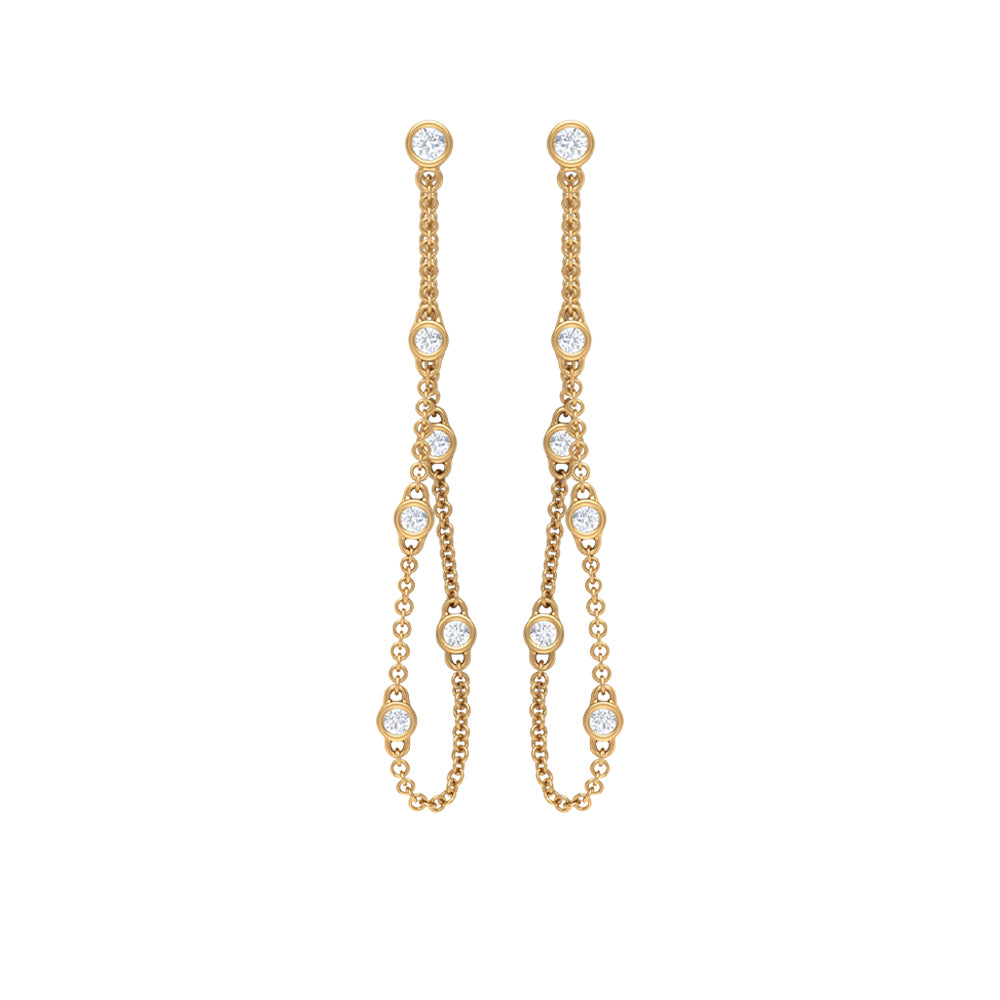 1/2 CT Bezel Set Diamond Drop Chain Earrings Diamond - ( HI-SI ) - Color and Clarity - Rosec Jewels