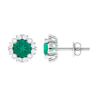 1.50 CT Emerald Classic Stud Earrings with Diamond Accent Emerald - ( AAA ) - Quality - Rosec Jewels