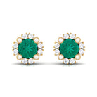 1.50 CT Emerald Classic Stud Earrings with Diamond Accent Emerald - ( AAA ) - Quality - Rosec Jewels