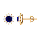 1.25 CT Blue Sapphire Solitaire Stud Earrings with Diamond Halo Blue Sapphire - ( AAA ) - Quality - Rosec Jewels