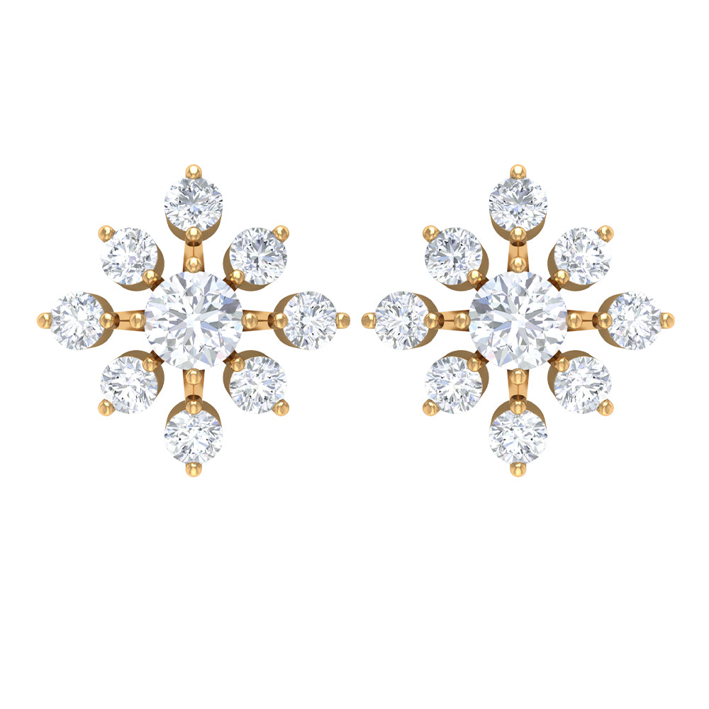 Rosec Jewels-3/4 CT Round Cut Diamond Floral Statement Stud Earrings for Women