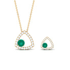 Simple Round Cut Emerald and Triangle Shape Moissanite jewelry Set Emerald - ( AAA ) - Quality - Rosec Jewels