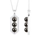 Tahitian Pearl Three Stone Dangle Pendant with Diamond Tahitian pearl - ( AAA ) - Quality - Rosec Jewels