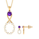 1.25 CT Amethyst and Diamond Infinity Pendant and Earrings Set Amethyst - ( AAA ) - Quality - Rosec Jewels