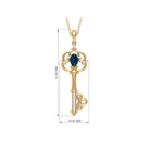 Vintage Inspired Key Pendant with Oval London Blue Topaz and Diamond London Blue Topaz - ( AAA ) - Quality - Rosec Jewels