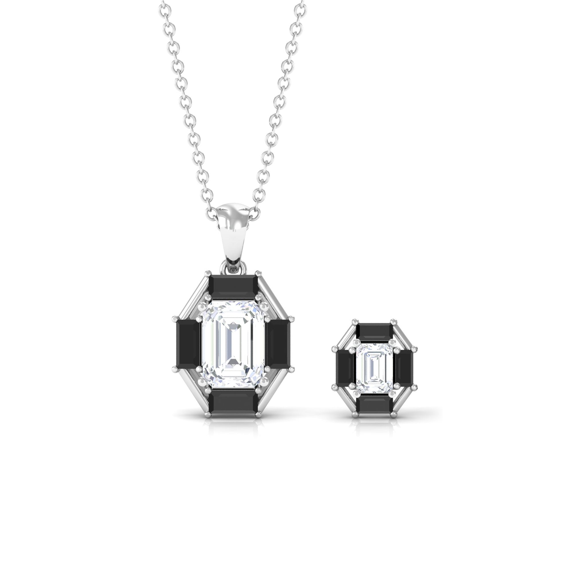 2 CT Art Deco Black Onyx and Moissanite Pendant Earrings Set Black Onyx - ( AAA ) - Quality - Rosec Jewels