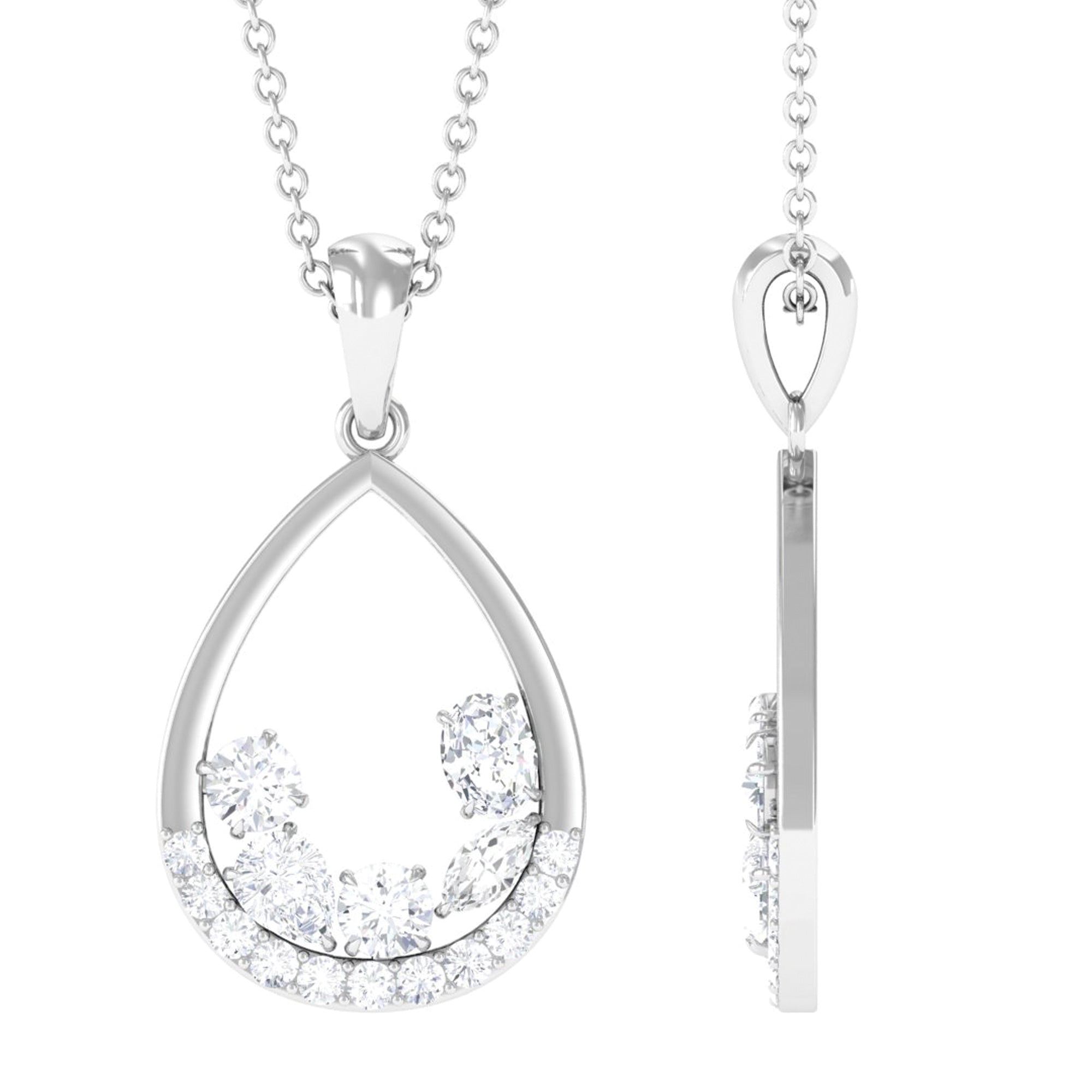 Designer Moissanite Teardrop Pendant Necklace in Silver - Rosec Jewels