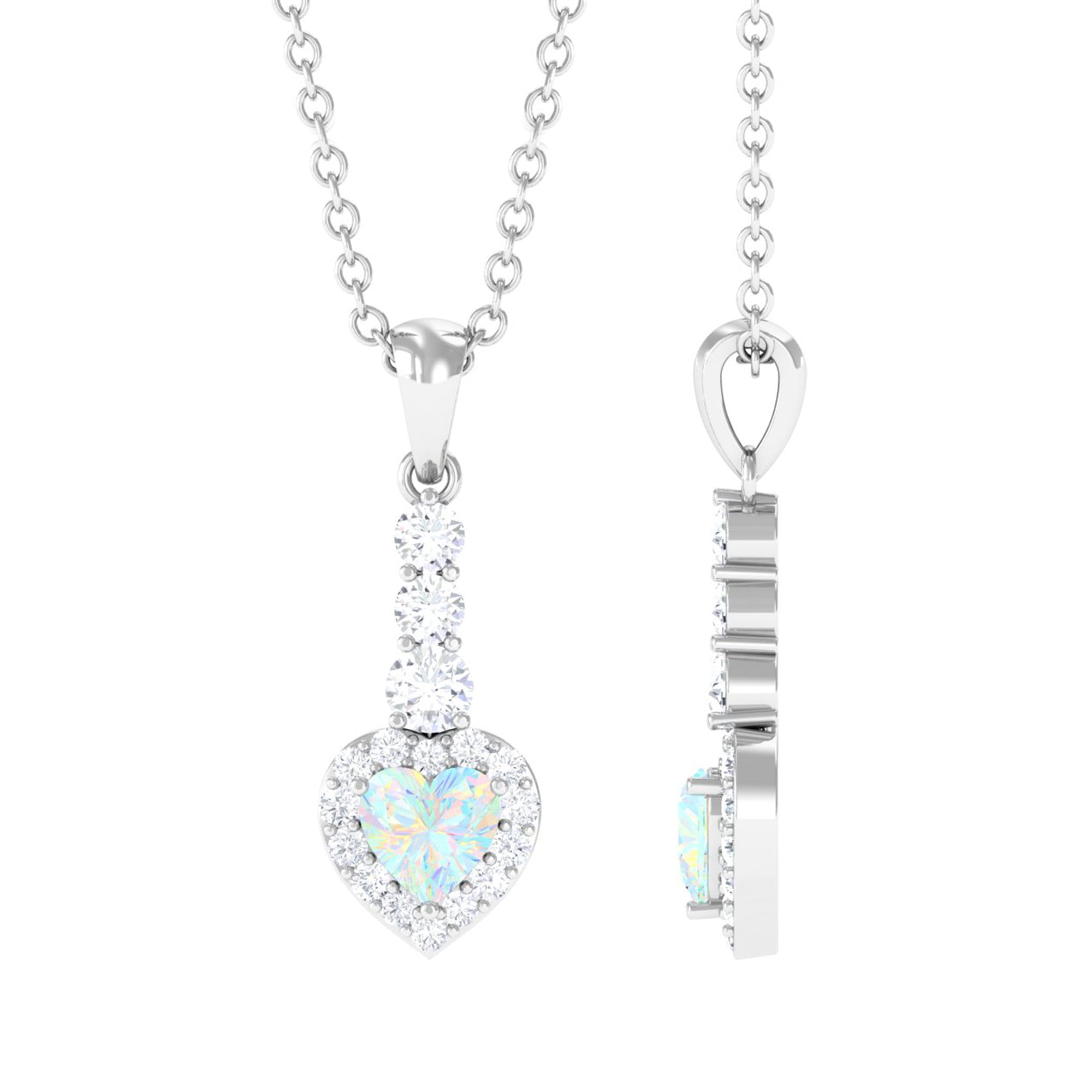 Ethiopian Opal Heart Pendant Necklace with Diamond Halo Ethiopian Opal - ( AAA ) - Quality - Rosec Jewels