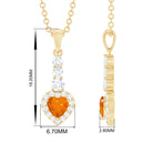 Heart Shape Fire Opal Drop Pendant with Diamond Fire Opal - ( AAA ) - Quality - Rosec Jewels