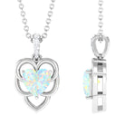 Heart Shape Ethiopian Opal Pendant Necklace with Diamond Ethiopian Opal - ( AAA ) - Quality - Rosec Jewels