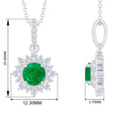 Round Emerald Halo Pendant with Diamond Accent Bail Emerald - ( AAA ) - Quality - Rosec Jewels