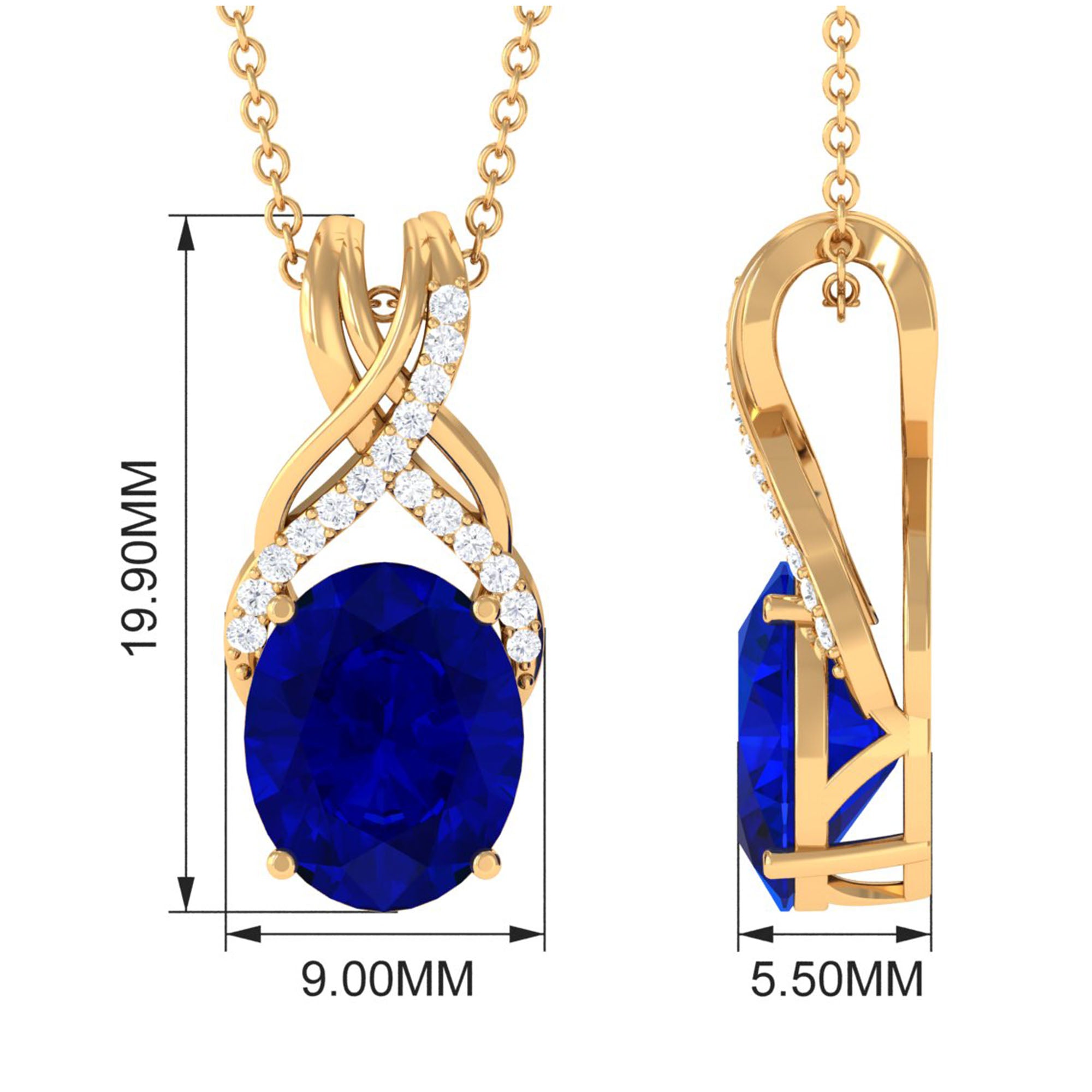 Oval Created Blue Sapphire Solitaire Pendant with Diamond Twisted Bail Lab Created Blue Sapphire - ( AAAA ) - Quality - Rosec Jewels