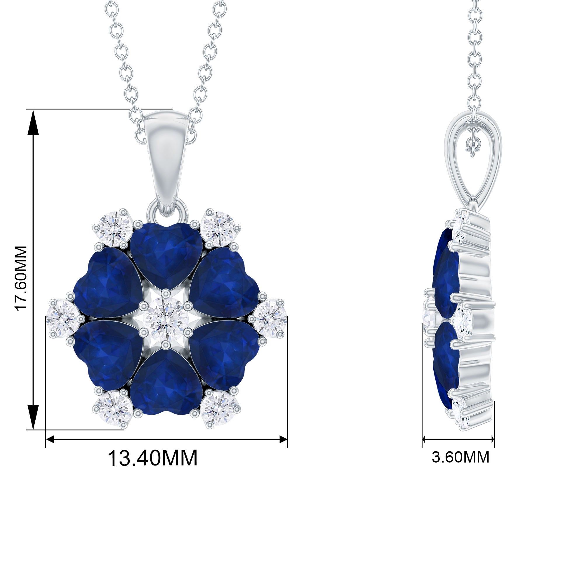 2.5 CT Heart Shape Blue Sapphire and Diamond Flower Pendant Blue Sapphire - ( AAA ) - Quality - Rosec Jewels